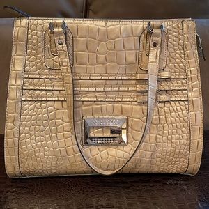 GUESS metallic gold crocodile-embossed satchel. NWOT